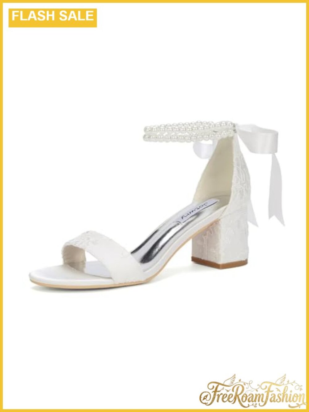 Pearl Block Heel Wedding Sandals Open Toe Bridal Shoes